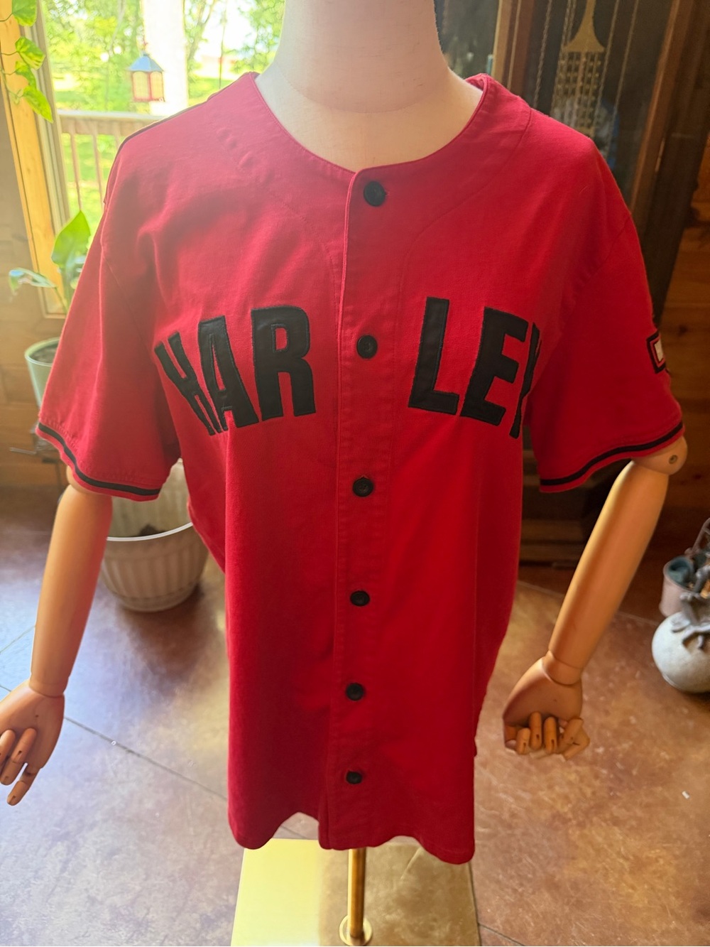 Harley-Davidson Red Short-Sleeve Button Baseball Shirt with Black Trim
